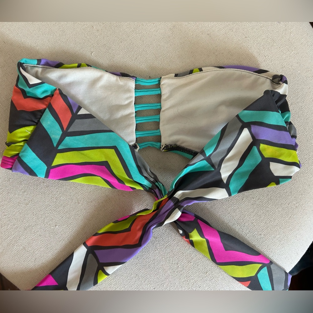 Raisins Bandeau Bikini Top Geometric Bright Neon Sexy Summer Beach Swim Suit